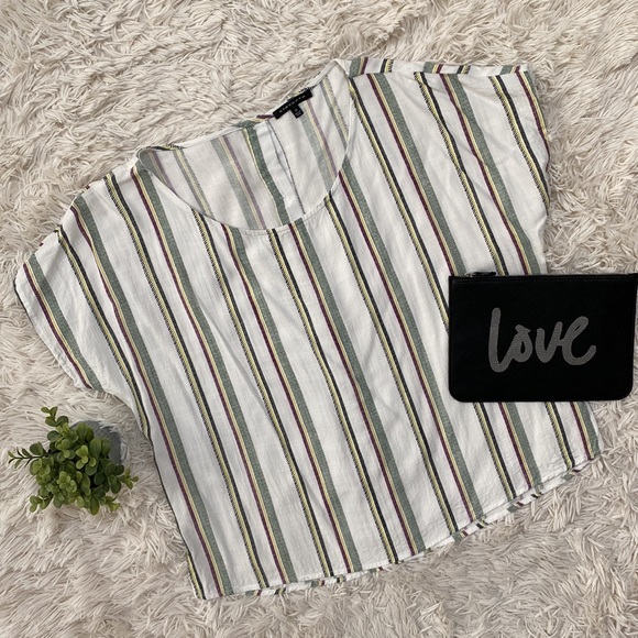 Staccato Cap Sleeve Button Back Top 💗 White & Multi Stripes - Picture 2 of 16